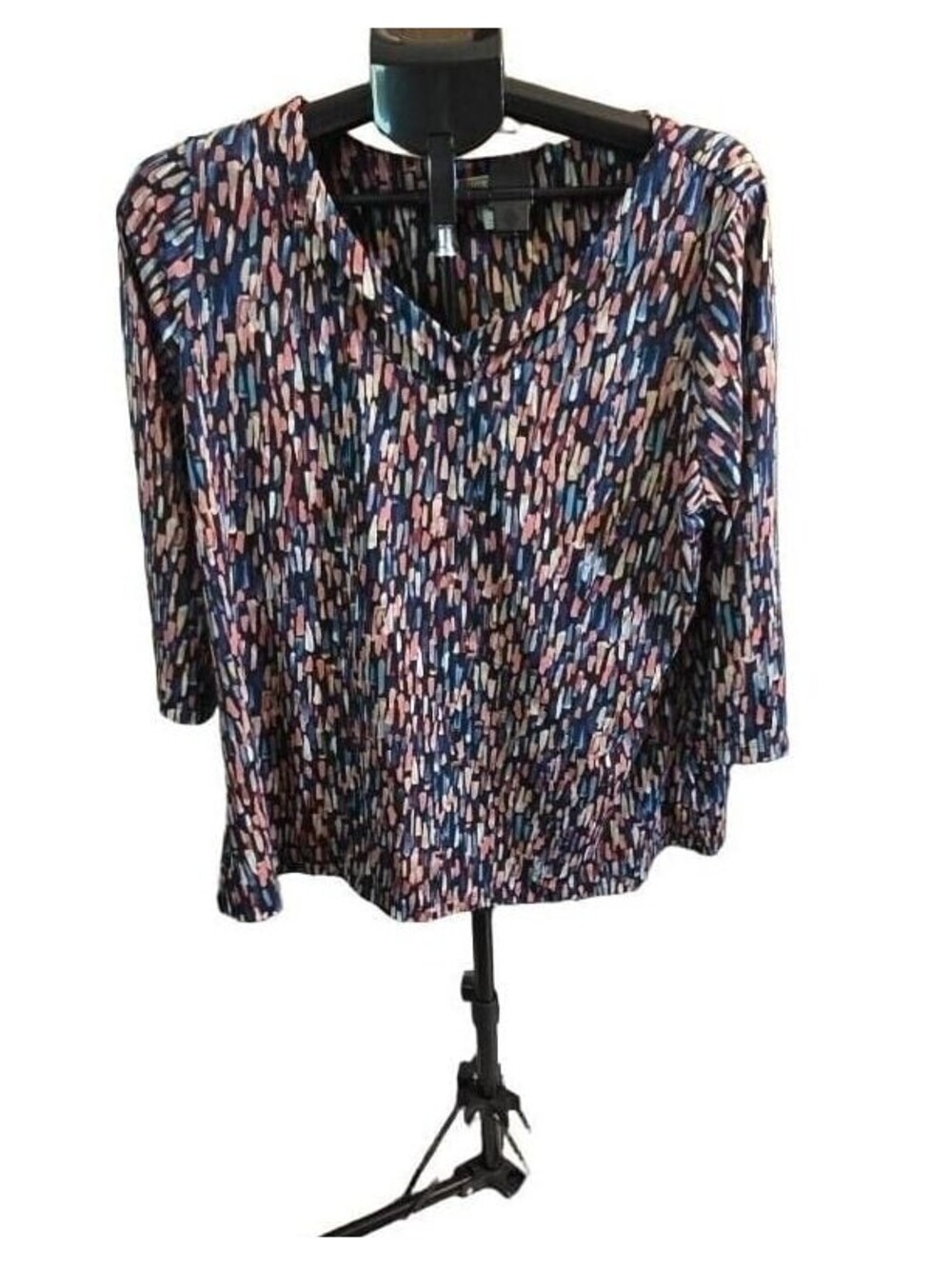 Dana Buchman Abstract Print V-Neck 3/4 Sleeve Blouse XL